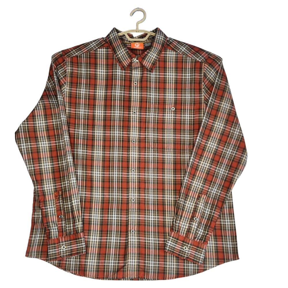 Merrell Mens Shirt Size XXL Orange Plaid Hiking Long Sleeve Button Collared 2XL